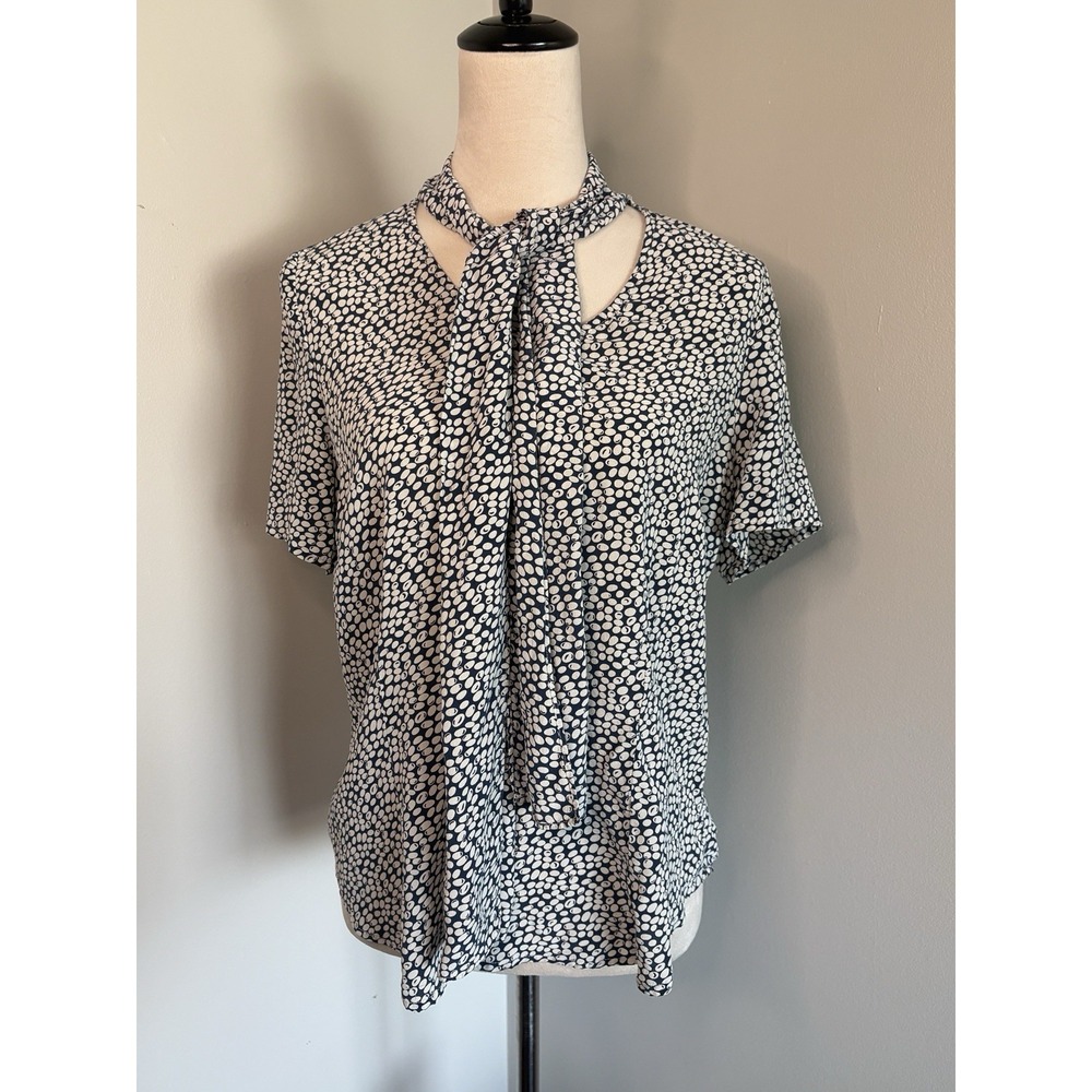 VTG Wintersilks Blouse 100% Silk Blue Pebble Dot Abstract Tie Neck Y2K Sz Medium
